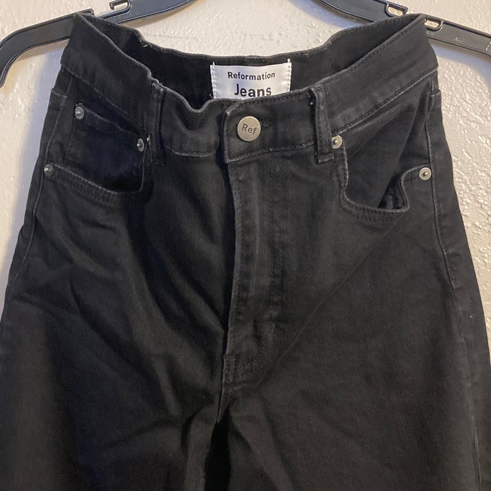 Reformation Emma High Rise Wide Leg Black Jeans Raw Hem